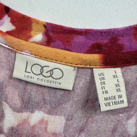 LOGO Lori Goldstein Top L Colorful Tunic Slouchy Pocket Asymmetrical Bohemian - Picture 3 of 8